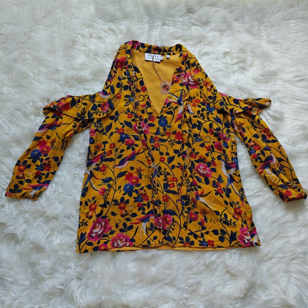 Tanya Taylor Open Shoulder Yellow Floral Blouse Size 6